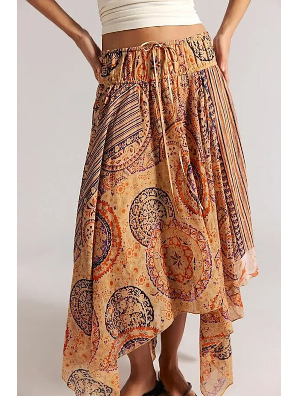Free People Fly Away Skirt M Boho Handkerchief Hem Paisley Print Festival Midi